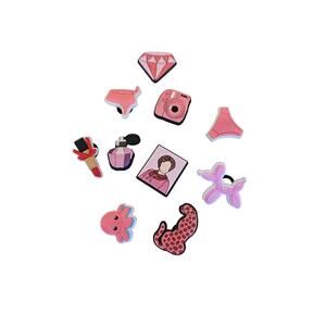 Lot of 10 random theme pink girly croc shoe charms stickers fun statement